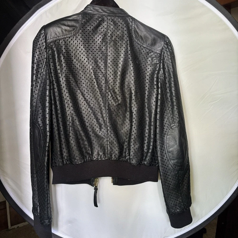 RED VALENTINO GARAVANI Perforated Leather Jacket Biker Blck Sz S-M US 46EU Women